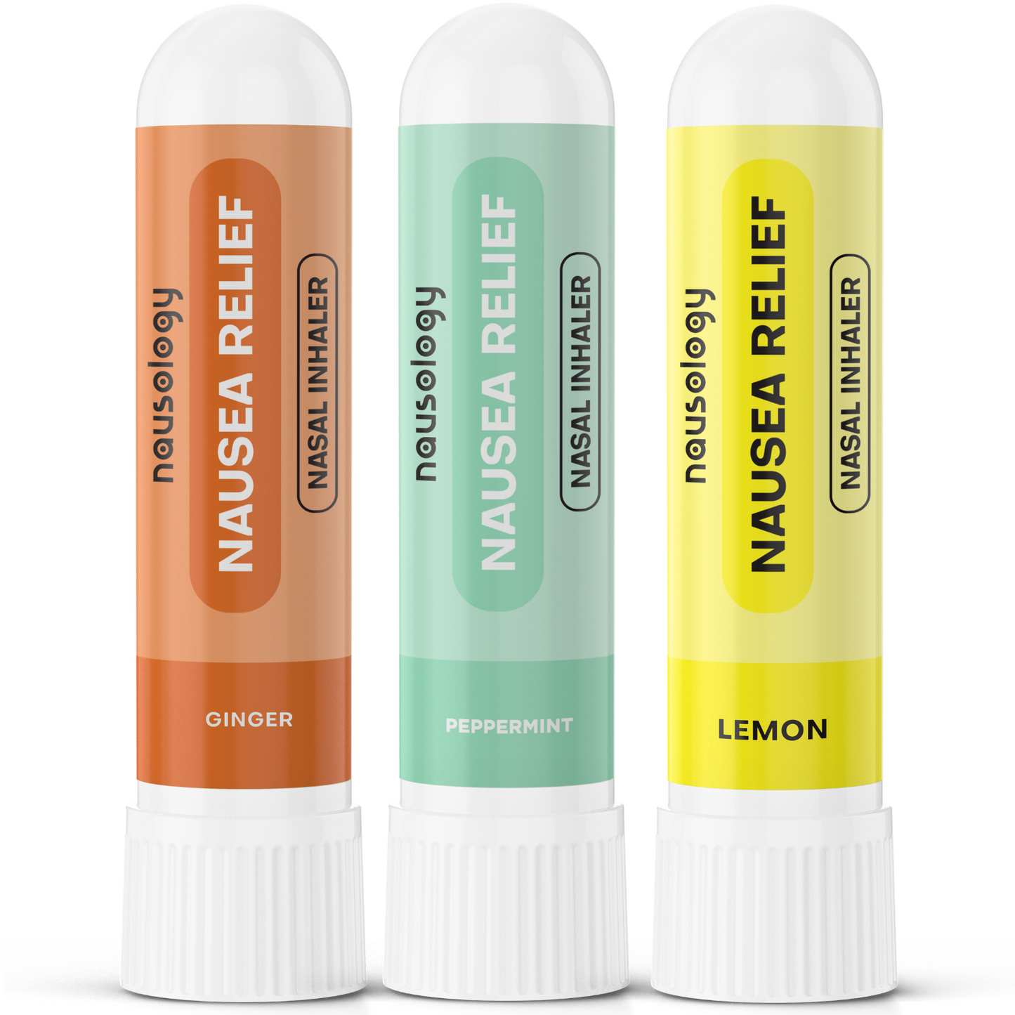 Nausea Relief Aromatherapy Inhaler 3-Pack (Peppermint, Ginger, Lemon) –  Nausology